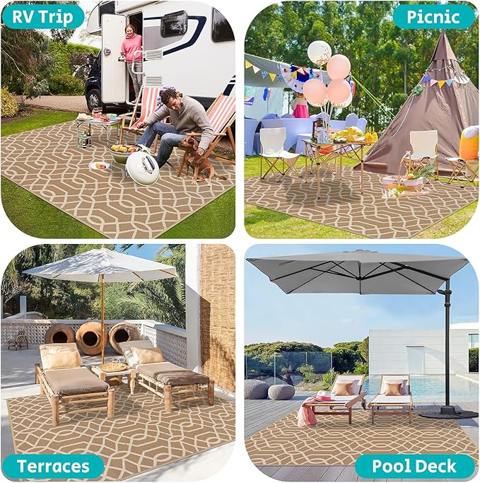HEBE Outdoor Rug 8'x10' for Patios Waterproof Clearance Reversible Patio Mat Plastic Straw Rug RV Camping Mat Outside Area Rug Carpet for Camping RV,Porch,Deck,Balcony,Camper,Backyard
