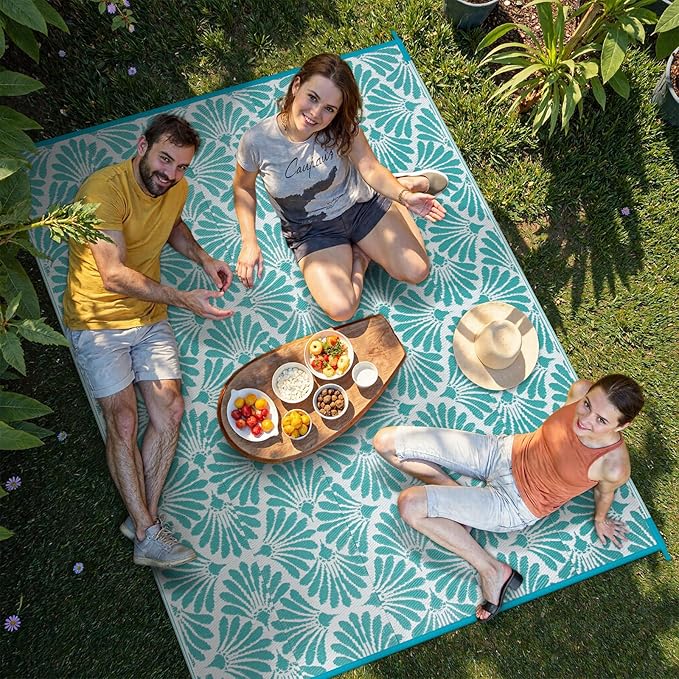 Lahome Waterproof Outdoor Rugs for Camping 6x9, Plastic Straw Lightweight Portable Reversible Rv Rug, Outdoor Carpet for Pool Beach Balcony Tent Patio Deck, Teal 6'x9'