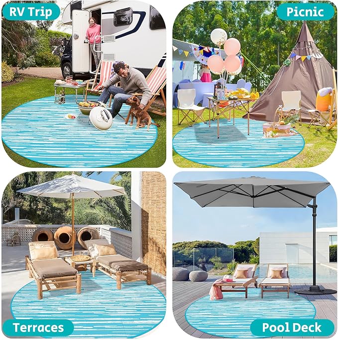 HEBE Outdoor Rug 8ft for Patios Clearance Waterproof Patio Mat Plastic Straw Rug Reversible RV Camping Tent Rug Outside Indoor Outdoor Area Rugs for RV,Deck,Beach,Balcony,Camper