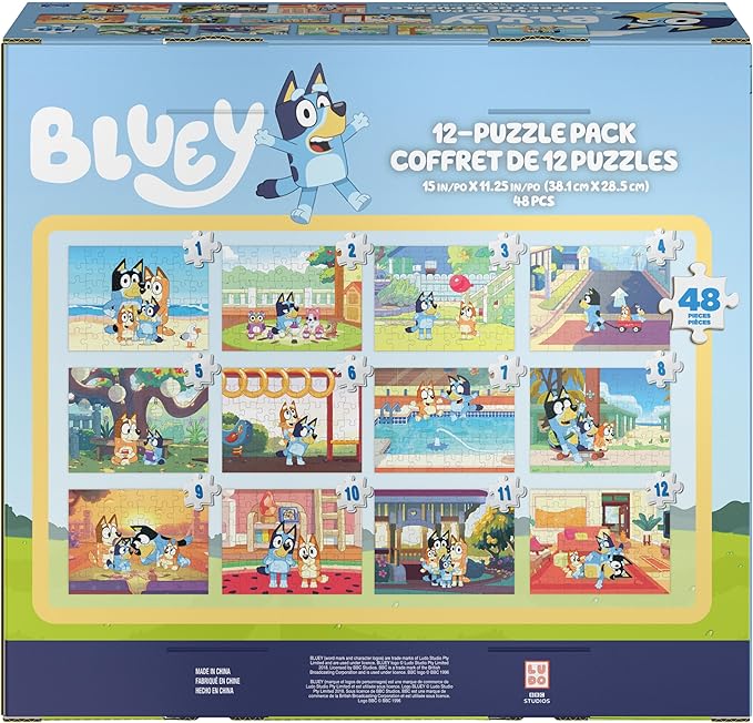 Bluey 12-Pack of Jigsaw Puzzles for Families, Kids, and Preschoolers Ages 4 and Up