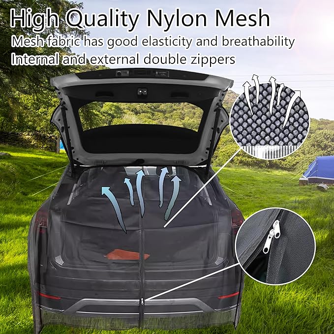 Car Tailgate Mesh Screen for SUV Camping, Bug Screen for Car, Magnetic Mosquito Net, Camping Car Tail Tents（SUV MPV Size: XL）
