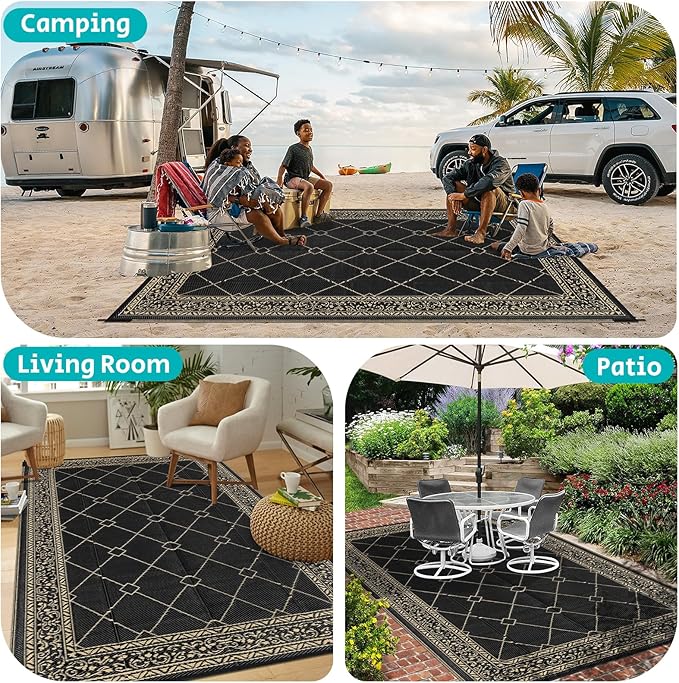 HEBE Outdoor Rug 8'x10' for Patios Waterproof Clearance Reversible Patio Mat Plastic Straw Rug RV Camping Mat Outside Area Rug Carpet for Camping RV,Porch,Deck,Balcony,Camper,Backyard