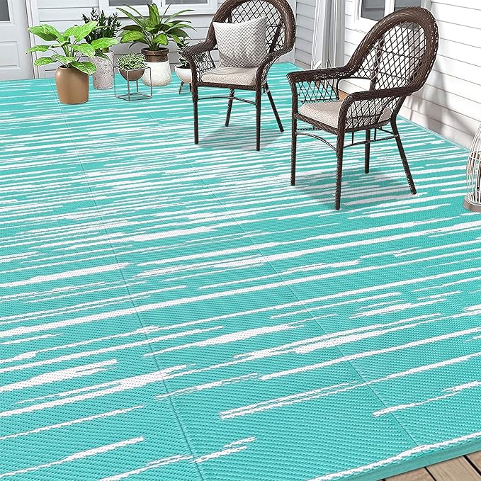HEBE Outdoor Rug 9'x12' for Patios Clearance Waterproof Patio Mat Plastic Straw Rug Reversible RV Camping Tent Rug Outside Indoor Outdoor Area Rugs for RV,Deck,Beach,Balcony,Camper