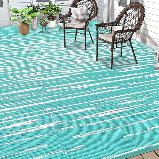 HEBE Outdoor Rug 9'x12' for Patios Clearance Waterproof Patio Mat Plastic Straw Rug Reversible RV Camping Tent Rug Outside Indoor Outdoor Area Rugs for RV,Deck,Beach,Balcony,Camper