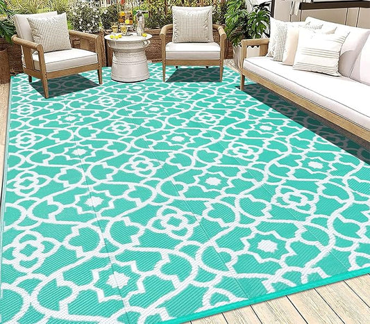 HEBE Outdoor Rug 6'x9' for Patios Waterproof Clearance Reversible Patio Mat Plastic Straw Rug RV Camping Mat Outside Area Rug Carpet for Camping RV,Porch,Deck,Balcony,Camper,Backyard