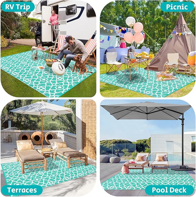 HEBE Outdoor Rug 6'x9' for Patios Waterproof Clearance Reversible Patio Mat Plastic Straw Rug RV Camping Mat Outside Area Rug Carpet for Camping RV,Porch,Deck,Balcony,Camper,Backyard