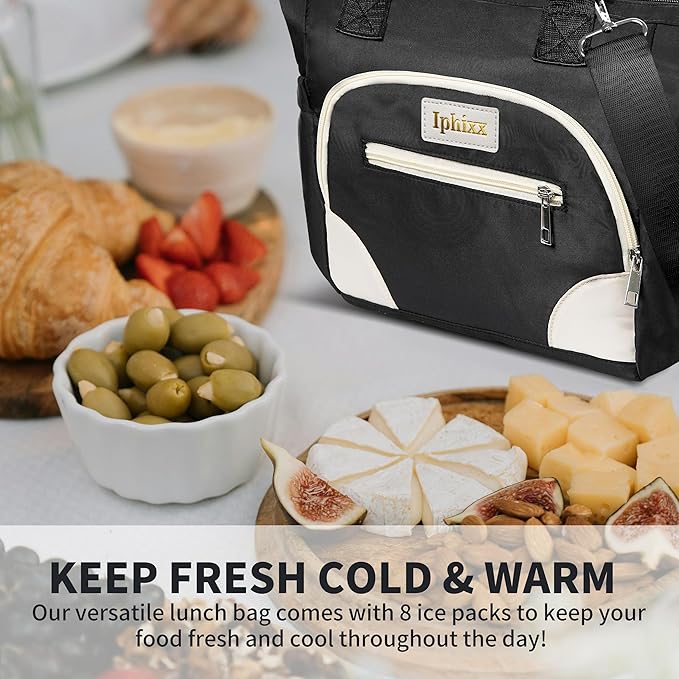 Lunch Bag Women Insulated Lunch Box for Adults - Leakproof Large Purse Lunch Tote Bags for Women with Adjustable Shoulder Strap Zipper Side Pockets for Work