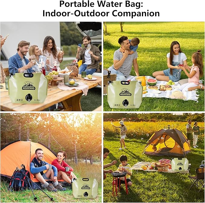 Collapsible 8L Water Storage Bag, BPA-Free Portable Folding Water Jug with Adjustable Faucet, Leakproof Emergency Water Bag for Camping, Hiking, Riding, Outdoor Sport (GREEN, 2)