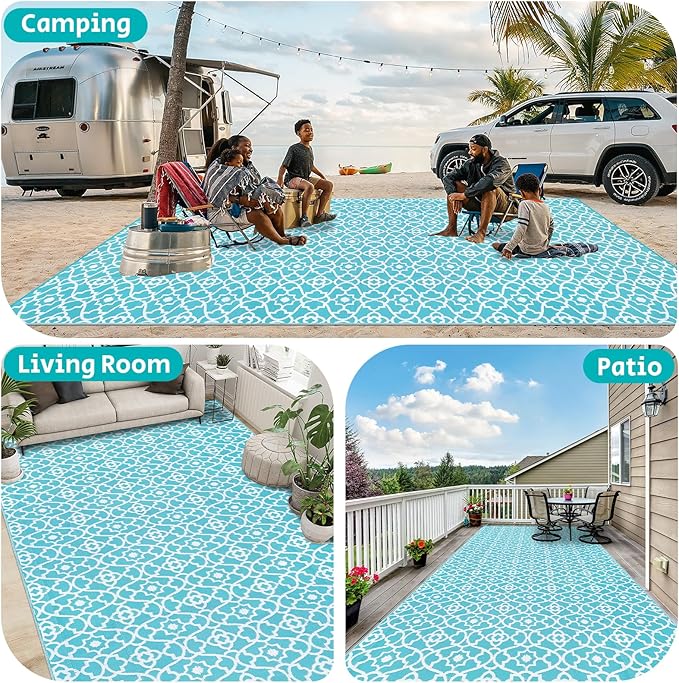 HEBE Outdoor Rug 9'x18' for Patios Waterproof Clearance Reversible Patio Mat Plastic Straw Rug RV Camping Mat Outside Area Rug Carpet for Camping RV,Porch,Deck,Balcony,Camper,Backyard