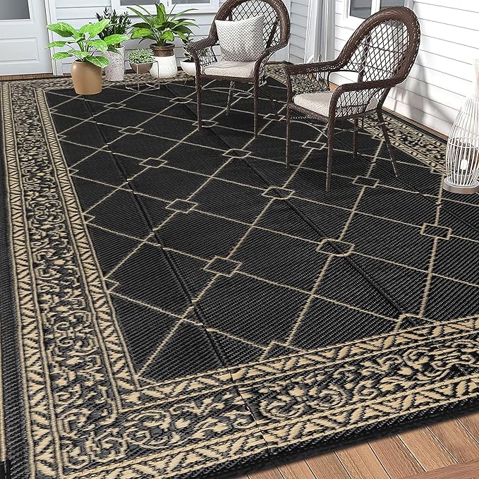 HEBE Outdoor Rug 8'x10' for Patios Waterproof Clearance Reversible Patio Mat Plastic Straw Rug RV Camping Mat Outside Area Rug Carpet for Camping RV,Porch,Deck,Balcony,Camper,Backyard