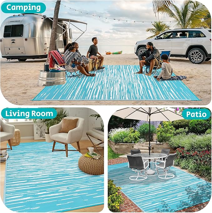 HEBE Outdoor Rug 8'x10' Waterproof for Patios Clearance, Reversible Plastic Straw Rug Camping Carpet, Indoor Outdoor Area Rugs Patio Mats for RV,Picnic,Backyard,Deck,Balcony,Porch