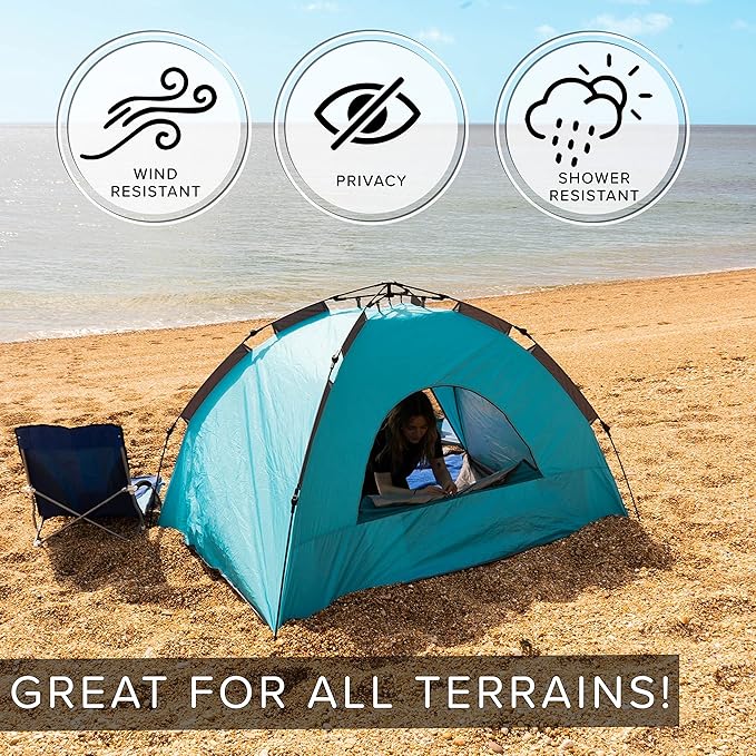 Colapz Beach Tent Pop Up Shade. Luxury Holiday Shade SPF50+ Easy to Use Pop Up Beach Tent. Portable & Lightweight Cabana. Wind & Sun Shelter