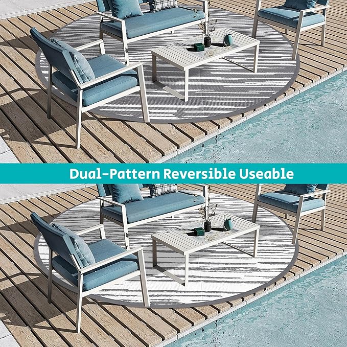 HEBE Round Outdoor Rug 8' Waterproof for Patios Clearance, Reversible Plastic Straw Rug Camping Carpet, Indoor Outdoor Area Rugs Patio Mats for RV,Picnic,Backyard,Deck,Balcony,Porch