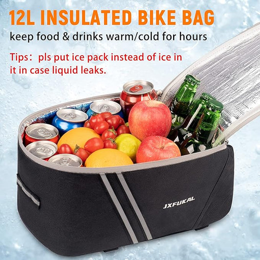 JXFUKAL Rear Bike Rack Bag with Rain Cover, 7L/9L/10L/12L Waterproof Bicycle Ebike Saddle Bag Cycling Pannier Trunk Carrier with Reflector & Adjustable Cord for Commuter Travel Outdoor