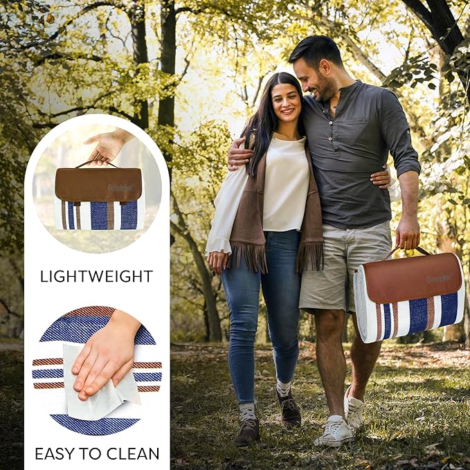 scuddles Extra Large Picnic & Outdoor Blanket with Pocket for iPhone Keys and More Dual Layers for Outdoor Water-Resistant Handy Mat Tote Spring Summer Camping Blanket Great for The Beach