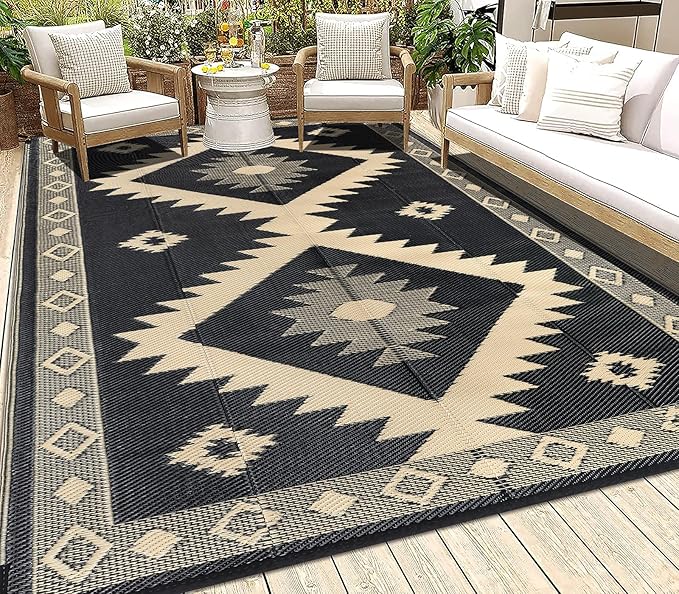 HEBE Outdoor Rug 5'x8' for Patios Clearance Waterproof Patio Mat Plastic Straw Rug Reversible RV Camping Tent Rug Outside Indoor Outdoor Area Rugs for RV,Deck,Beach,Balcony,Camper