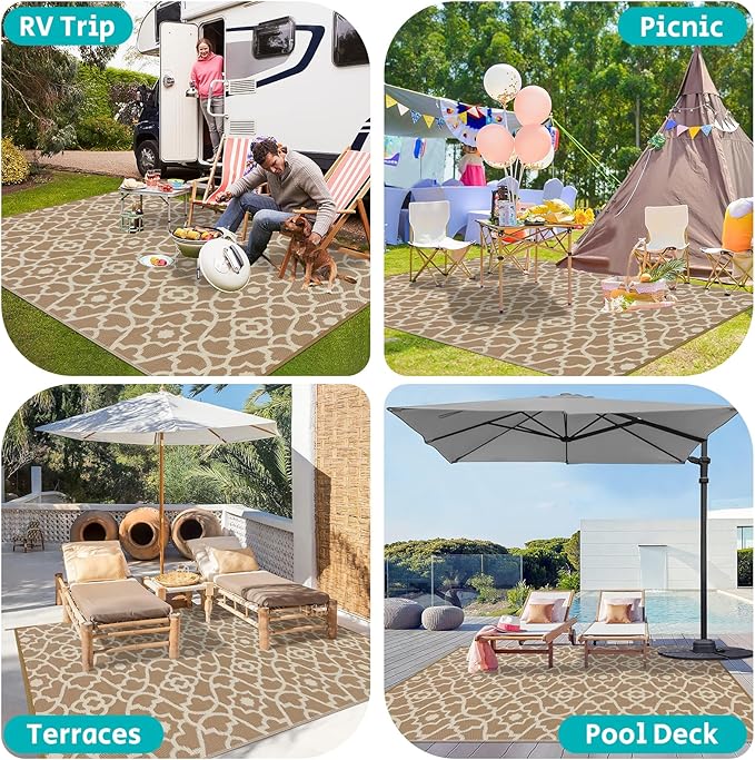 HEBE Outdoor Rug 9'x12' for Patios Waterproof Clearance Reversible Patio Mat Plastic Straw Rug RV Camping Mat Outside Area Rug Carpet for Camping RV,Porch,Deck,Balcony,Camper,Backyard