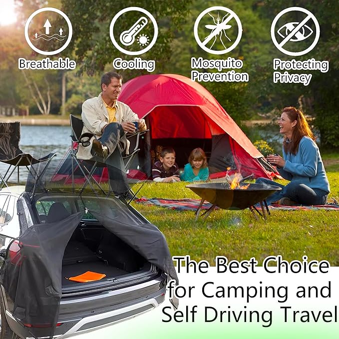 Car Tailgate Mesh Screen for SUV Camping, Bug Screen for Car, Magnetic Mosquito Net, Camping Car Tail Tents（SUV MPV Size: XL）