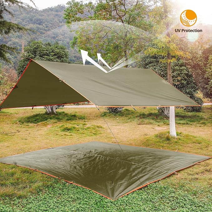 FREE SOLDIER Waterproof Portable Multifunctional Outdoor Camping Traveling Awning Backpacking Tarp Shelter for Rain (Brown)