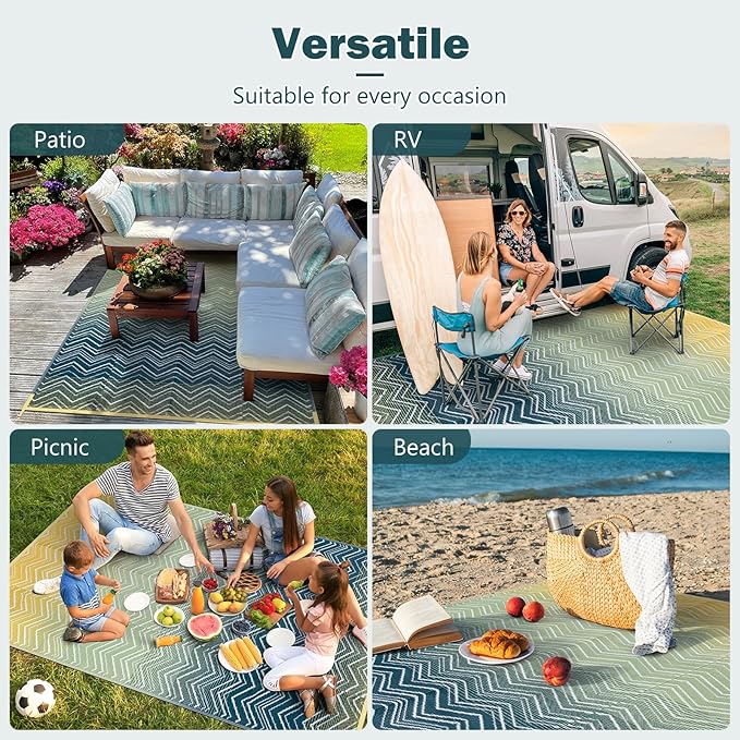 Lahome Outdoor Plastic Straw Rug, Reversible Outdoor Rug Waterproof 6x9 Patio Rugs, Camping Rugs for RV Backyard Deck Porch Picnic Beach Trailer (Yellow/Blue, 6' x 9')