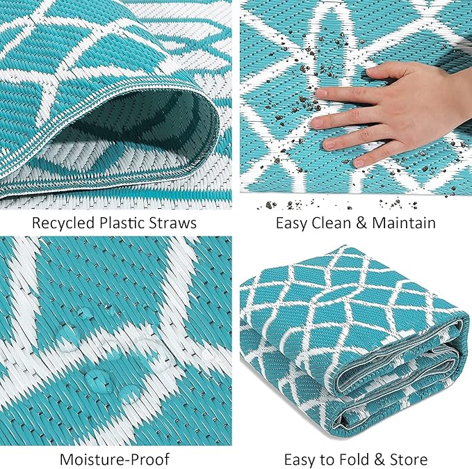 HEBE Outdoor Rug 8'x10' for Patios Waterproof Clearance Reversible Patio Mat Plastic Straw Rug RV Camping Mat Outside Area Rug Carpet for Camping RV,Porch,Deck,Balcony,Camper,Backyard