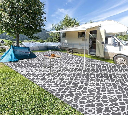 HEBE Outdoor Rug 9'x18' for Patios Waterproof Clearance Reversible Patio Mat Plastic Straw Rug RV Camping Mat Outside Area Rug Carpet for Camping RV,Porch,Deck,Balcony,Camper,Backyard