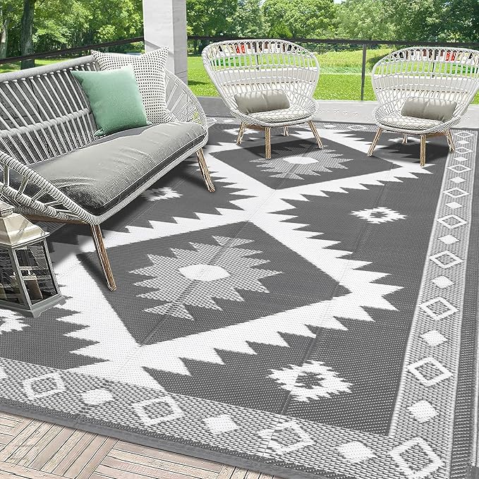 HEBE Outdoor Rug 8'x10' Waterproof for Patios Clearance, Reversible Plastic Straw Rug Camping Carpet, Indoor Outdoor Area Rugs Patio Mats for RV,Picnic,Backyard,Deck,Balcony,Porch