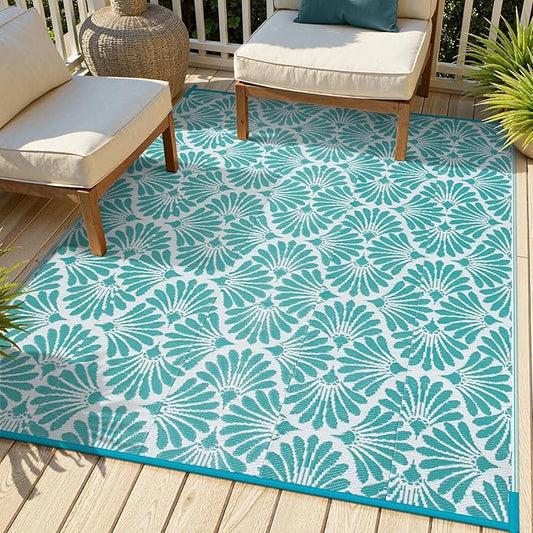 Lahome Waterproof Outdoor Rugs for Camping 6x9, Plastic Straw Lightweight Portable Reversible Rv Rug, Outdoor Carpet for Pool Beach Balcony Tent Patio Deck, Teal 6'x9'