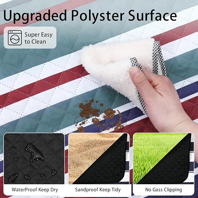 HX&OD Extra Large Picnic Blanket Outdoor 80”x80” Waterproof Picnic Mat Foldable 3-Layer Camping Blanket Portable with Carry Strap Park Blanket for Grass(Red)