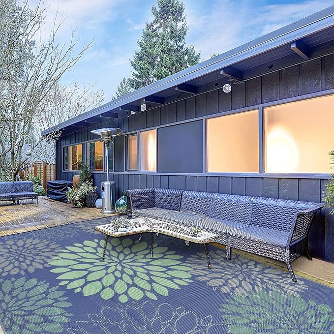 Ileading Reversible Outdoor Rug 8x10Ft Waterproof Patio Rug Carpet Portable Outdoor Plastic Straw Rug Large RV Camping Mat Rug for Patio, Clearance, Deck, Beach, Porch, Camping, Picnic, Colorful