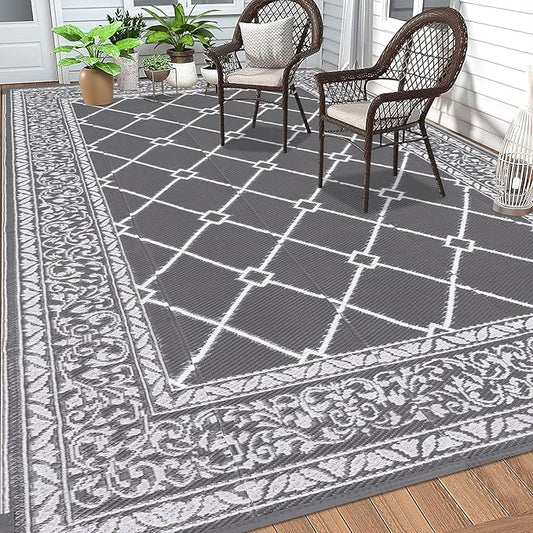 HEBE Outdoor Rug 6'x9' for Patios Waterproof Clearance Reversible Patio Mat Plastic Straw Rug RV Camping Mat Outside Area Rug Carpet for Camping RV,Porch,Deck,Balcony,Camper,Backyard