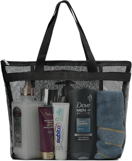 Portable Mesh Shower Caddy Tote Bag Hanging Toiletry Bag with Zipper for Travel, Bath, Gym, Beach, Camping, Dorm