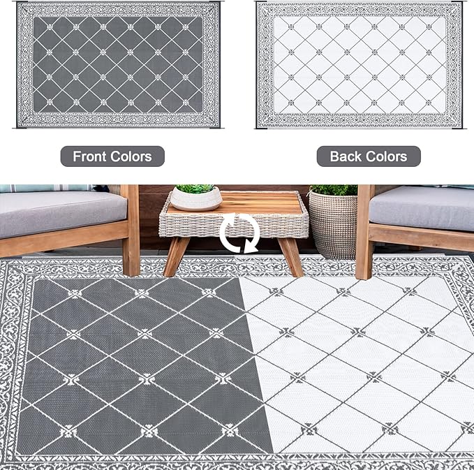 HiiARug Outdoor Rugs 8'x10' for Patios Waterproof RV Mats Camping Rug Outdoor Area Rug Lightweight Portable Outdoor Plastic Straw Rug for Patio, RV, Camping, Balcony, Beach