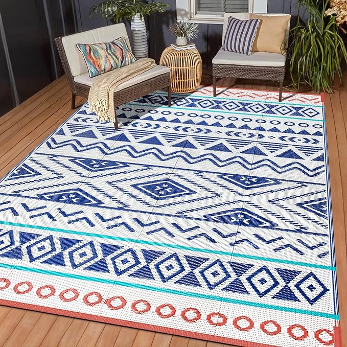 Outdoor Rugs Patio Camping Waterproof - 6x9 Plastic Straw Patio Rug Portable for Campers, Outside RVs Mat, Outdoor Area Carpet for Patios Clearance, Backyard Porch, Balcony, Picnic
