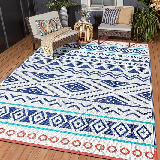 Outdoor Rugs Patio Camping Waterproof - 6x9 Plastic Straw Patio Rug Portable for Campers, Outside RVs Mat, Outdoor Area Carpet for Patios Clearance, Backyard Porch, Balcony, Picnic