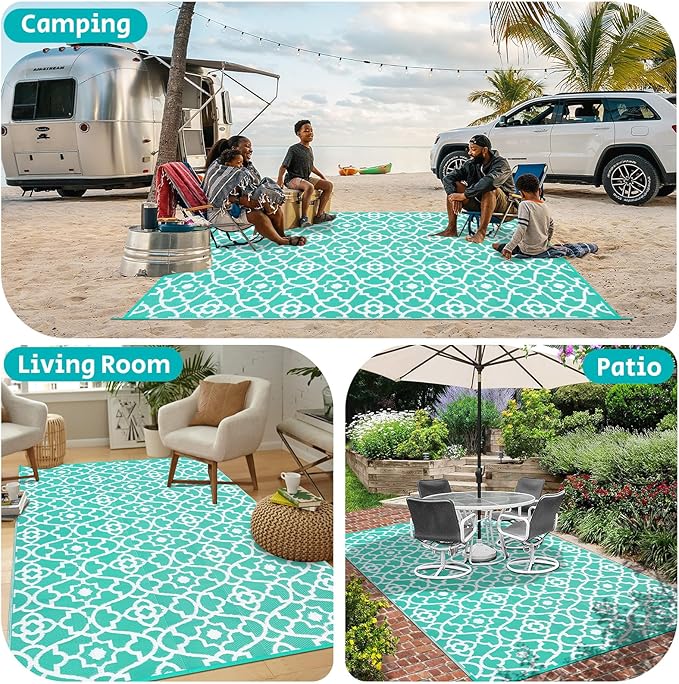 HEBE Outdoor Rug 6'x9' for Patios Waterproof Clearance Reversible Patio Mat Plastic Straw Rug RV Camping Mat Outside Area Rug Carpet for Camping RV,Porch,Deck,Balcony,Camper,Backyard