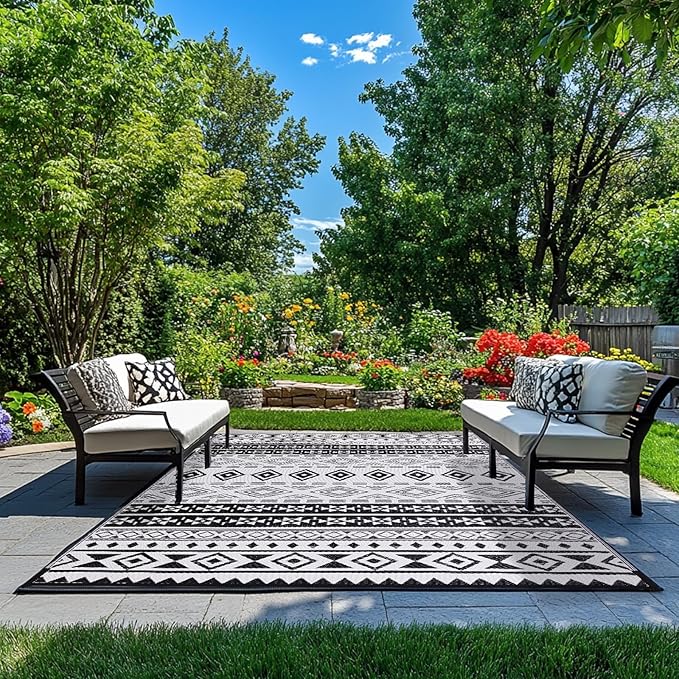 WILDROOTS 9'x12' Outdoor Plastic Rug for Patio Clearance, Waterproof Mat, Reversible Plastic Camping Rugs, RV, Porch, Deck, Camper, Balcony, Backyard