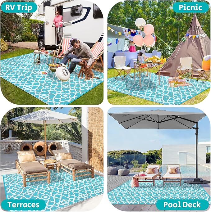 HEBE Outdoor Rug 8'x10' for Patios Waterproof Clearance Reversible Patio Mat Plastic Straw Rug RV Camping Mat Outside Area Rug Carpet for Camping RV,Porch,Deck,Balcony,Camper,Backyard