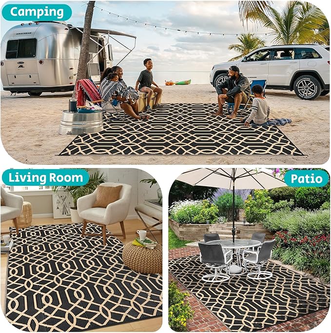 HEBE Outdoor Rug 6'x9' for Patios Waterproof Clearance Reversible Patio Mat Plastic Straw Rug RV Camping Mat Outside Area Rug Carpet for Camping RV,Porch,Deck,Balcony,Camper,Backyard