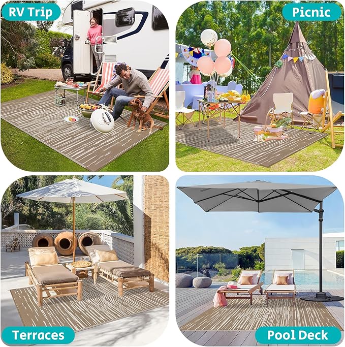 HEBE Outdoor Rug 5'x8' for Patios Clearance Waterproof Patio Mat Plastic Straw Rug Reversible RV Camping Tent Rug Outside Indoor Outdoor Area Rugs for RV,Deck,Beach,Balcony,Camper