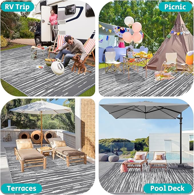 HEBE Outdoor Rug 9'x18' for Patios Clearance Waterproof Patio Mat Plastic Straw Rug Reversible RV Camping Tent Rug Outside Indoor Outdoor Area Rugs for RV,Deck,Beach,Balcony,Camper