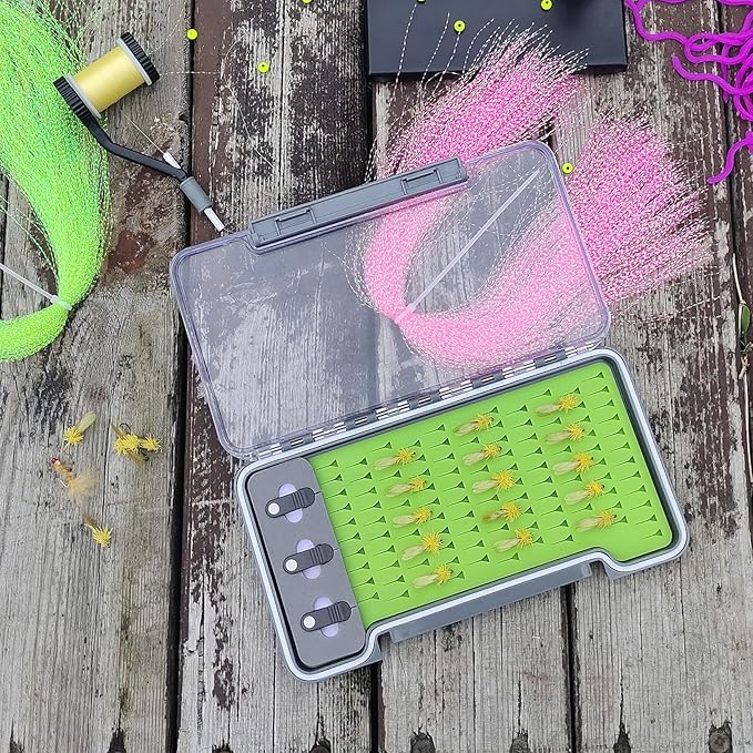 AVENTIK EUPHENG Fly Fishing Boxes Silicone Super Slim Fishing Storage Fishing Tackle Case Waterproof Pocket 7.36"X4.02"X0.63"/5.39"X3.74" X0.63'' (2PC-G048LB:7.36"X4.02"X0.63" with Hook fly threader)