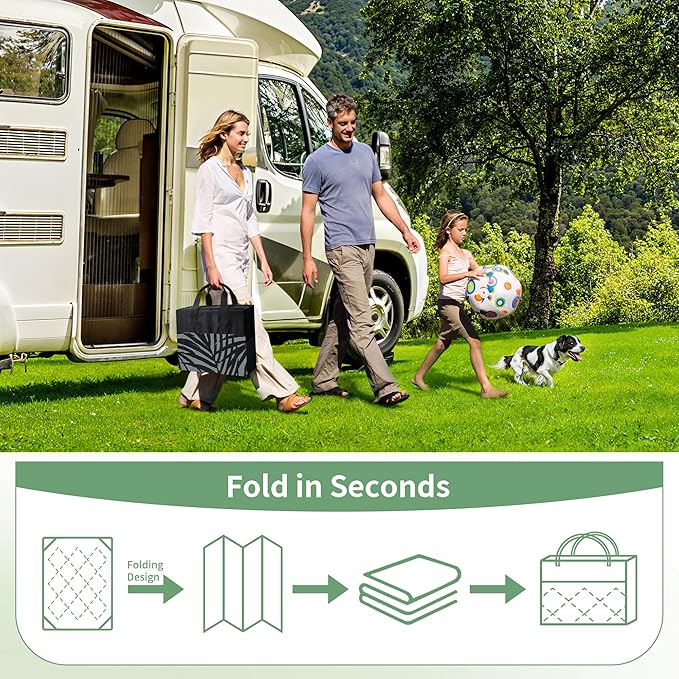 GENIMO Outdoor Rug 9' x 12' Waterproof for Patio Clearance, Reversible Plastic Straw Camping Carpet, Lightweight Mats for Rv, Backyard, Deck, Porch, Picnic, Beach, Balcony, Mix-Black & Gray