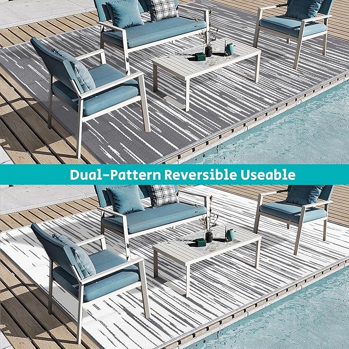 HEBE Outdoor Rug 9'x12' for Patios Clearance Waterproof Patio Mat Plastic Straw Rug Reversible RV Camping Tent Rug Outside Indoor Outdoor Area Rugs for RV,Deck,Beach,Balcony,Camper