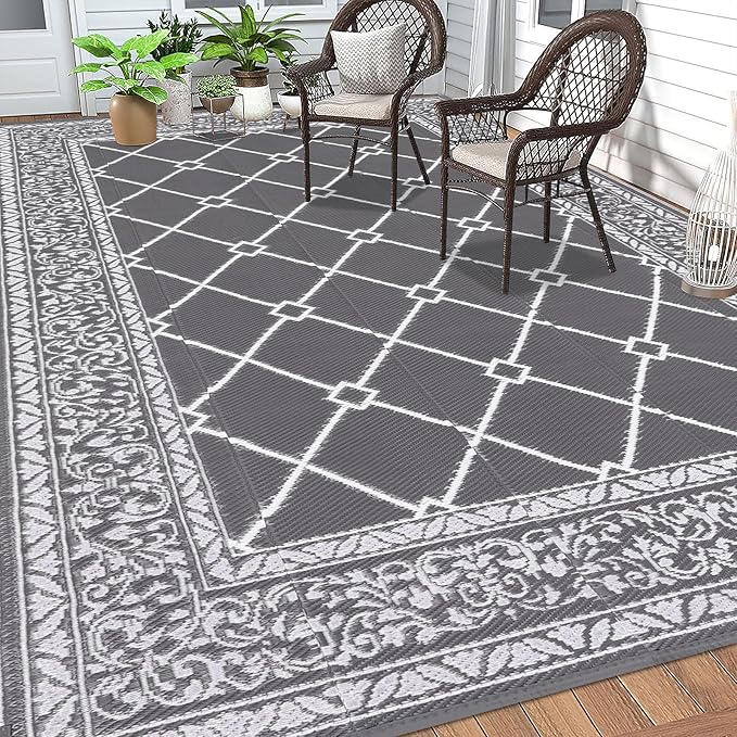 HEBE Outdoor Rug 8'x10' for Patios Waterproof Clearance Reversible Patio Mat Plastic Straw Rug RV Camping Mat Outside Area Rug Carpet for Camping RV,Porch,Deck,Balcony,Camper,Backyard