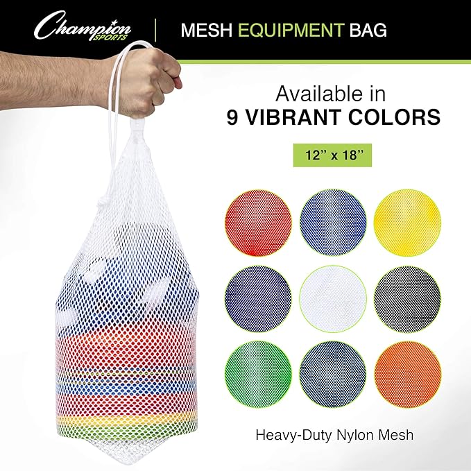 Champion Sports Mesh Equipment Bag – Heavy-Duty Nylon Drawstring Bag with Lock & ID Tag, Breathable Storage Sack for Balls, Swim Gear, Laundry & Toys, Multiple Sizes & Colors