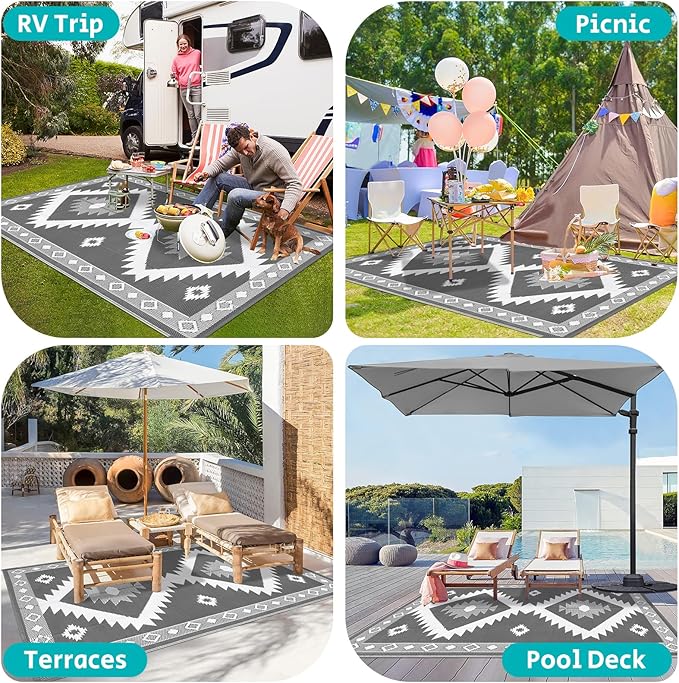 HEBE Outdoor Rug 6'x9' Waterproof for Patios Clearance, Reversible Plastic Straw Rug Camping Carpet, Indoor Outdoor Area Rugs Patio Mats for RV,Picnic,Backyard,Deck,Balcony,Porch