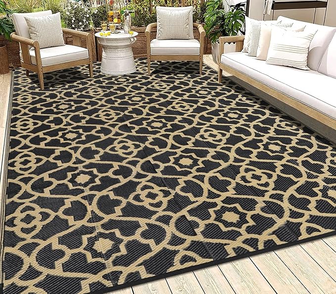 HEBE Outdoor Rug 8'x10' for Patios Waterproof Clearance Reversible Patio Mat Plastic Straw Rug RV Camping Mat Outside Area Rug Carpet for Camping RV,Porch,Deck,Balcony,Camper,Backyard