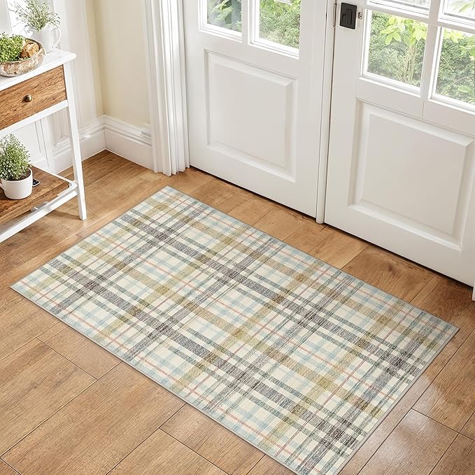 GENIMO Indoor Outdoor Area Rug 2.3'x3.6', Waterproof Non Shedding Front Door Mat, Easy Cleaning, Geometric Carpet for Patio, Porch, Entryway, Living Room, Balcony, Entrance, Bedroom, Brown & Beige