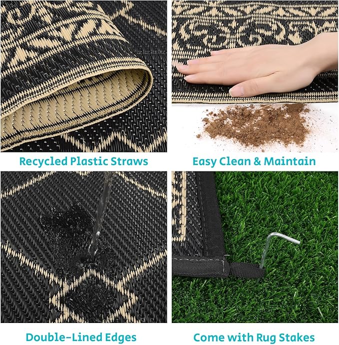 HEBE Outdoor Rug 8'x10' for Patios Waterproof Clearance Reversible Patio Mat Plastic Straw Rug RV Camping Mat Outside Area Rug Carpet for Camping RV,Porch,Deck,Balcony,Camper,Backyard
